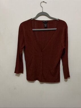 New York & Company Rust Red Ribbed Knit Top